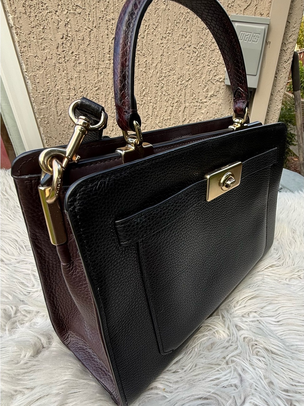Coach Black Pebbled Leather Satchel with Gold-Tone Hardware
